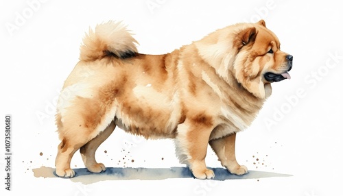 A detailed watercolor sketch of a fluffy dog standing proudly, showcasing its unique features against a blank background, perfect for dog lovers and art enthusiasts photo