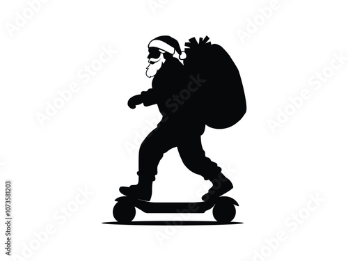 Santa Balancing on Hoverboard with Gifts Silhouette - Christmas Ride Fun
