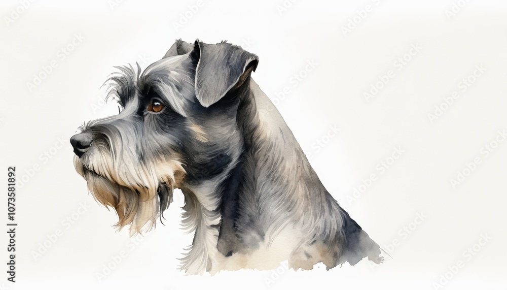Watercolor sketch of a dog showcasing the profile of a schnauzer in soft colors against a blank background, allowing space for text or branding, perfect for pet lovers Watercolor sketch of a dog showcasing the profile of a schnauzer in soft colors against a blank background, allowing space for text or branding, perfect for pet lovers