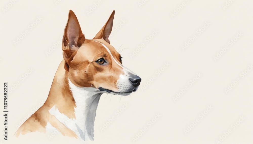 A detailed watercolor sketch of a dog profile showcasing its unique features and expression against a soft, neutral background A detailed watercolor sketch of a dog profile showcasing its unique features and expression against a soft, neutral background