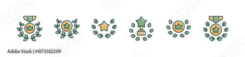 laurel wreath medal badge award icon set victory success achievement emblem certified nominated trophy signs vector illustration for web and app