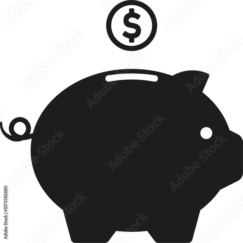 Piggy bank and dolar coin icon. Vector. Flat design.