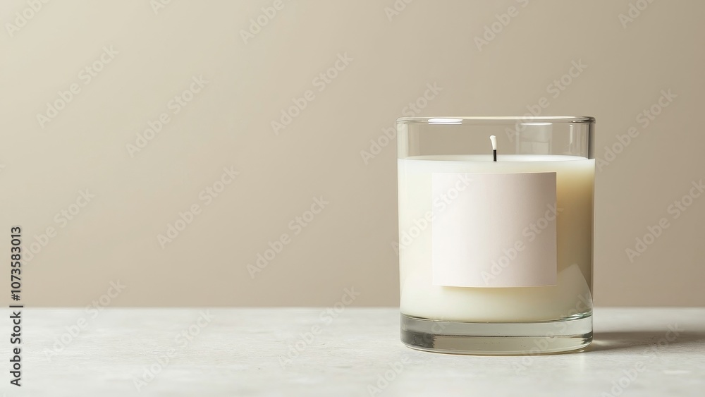 Minimalist Soy Candle in Glass Jar with Simple Label on Light Surface Minimalist Soy Candle in Glass Jar with Simple Label on Light Surface