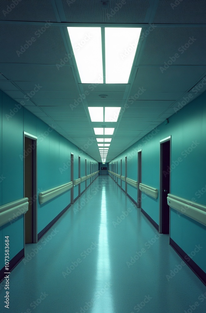 Long Hospital Hallway with Fluorescent Lights Long Hospital Hallway with Fluorescent Lights