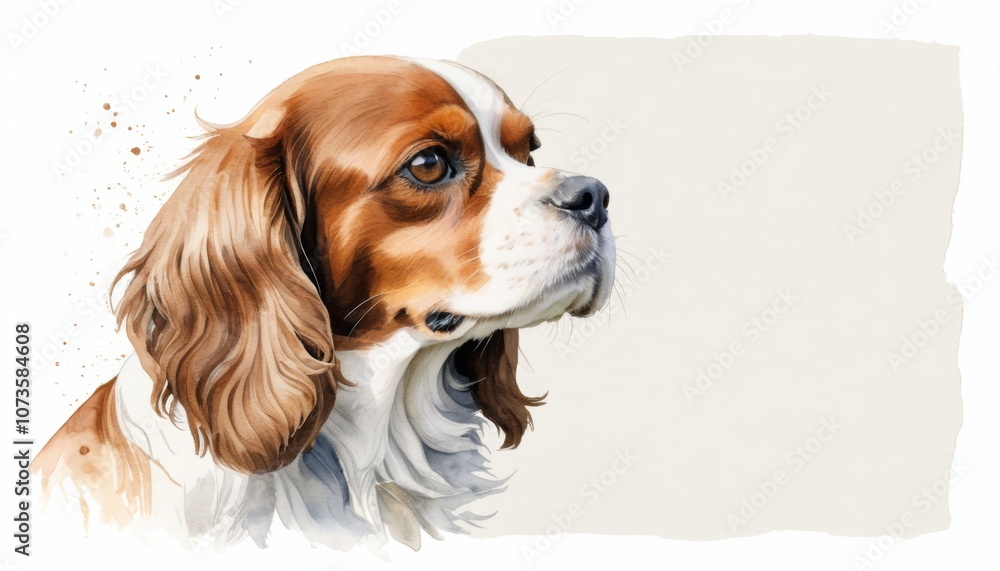 A charming watercolor sketch of a Cavalier King Charles Spaniel dog with expressive eyes, showcasing its fur and posture, inviting viewers to appreciate its beauty against a soft background A charming watercolor sketch of a Cavalier King Charles Spaniel dog with expressive eyes, showcasing its fur and posture, inviting viewers to appreciate its beauty against a soft background