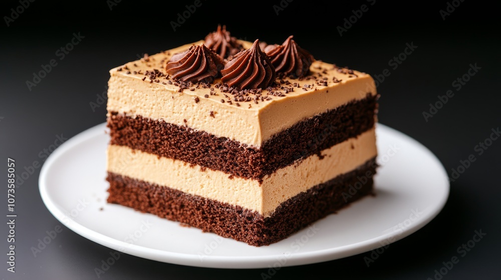 Delicious layered chocolate mousse cake slice Delicious layered chocolate mousse cake slice