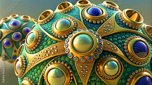 3D colorful Jewelry art forms with golden patterns background texture