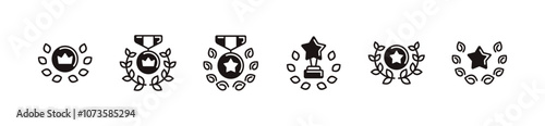 veteran achievement laurel wreath emblem icon set winner award star and crown badge vector illustration unique style design