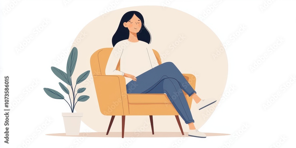 A relaxed woman sitting in a modern chair, enjoying her peaceful moment indoors. A relaxed woman sitting in a modern chair, enjoying her peaceful moment indoors.