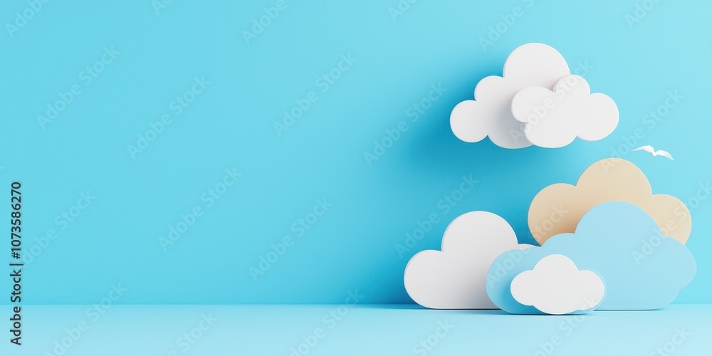A serene composition of colorful clouds against a bright blue background. A serene composition of colorful clouds against a bright blue background.