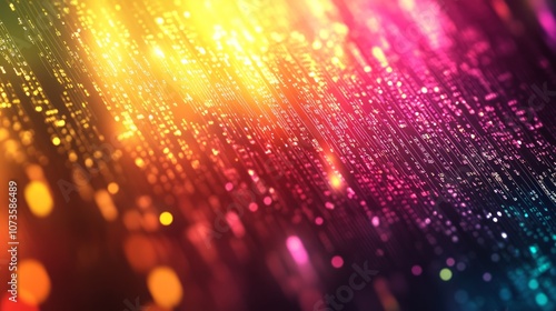 Abstract background with colorful lines and bokeh lights.