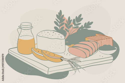 Rustic Farm-to-Table Food Illustration