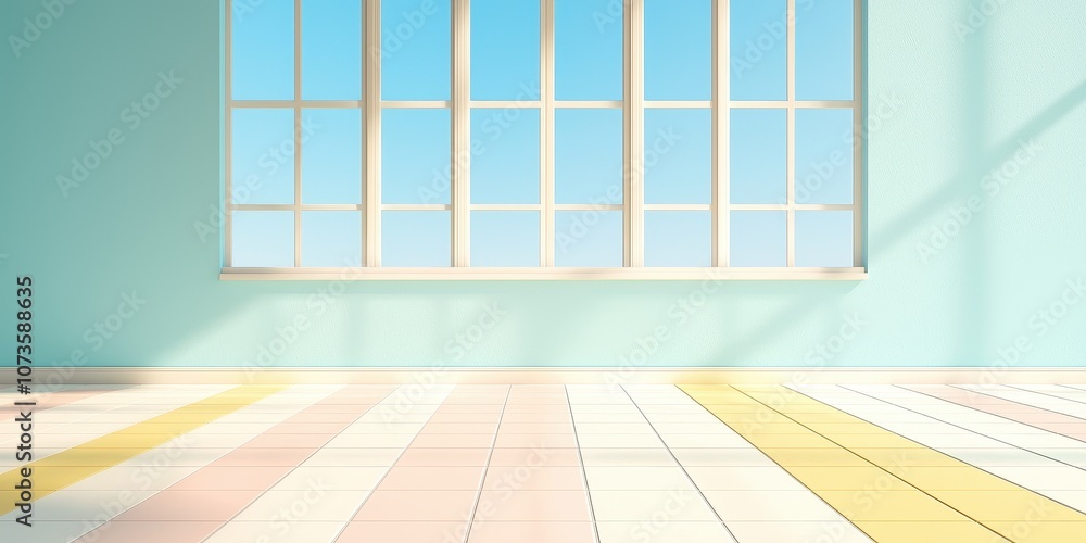 Bright and airy room with large windows and pastel-colored wooden flooring. Bright and airy room with large windows and pastel-colored wooden flooring.