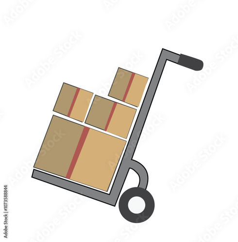 Hand truck vector icon. Moving dolly with cardboard boxes flat line symbol for apps and websites.  Logistic,