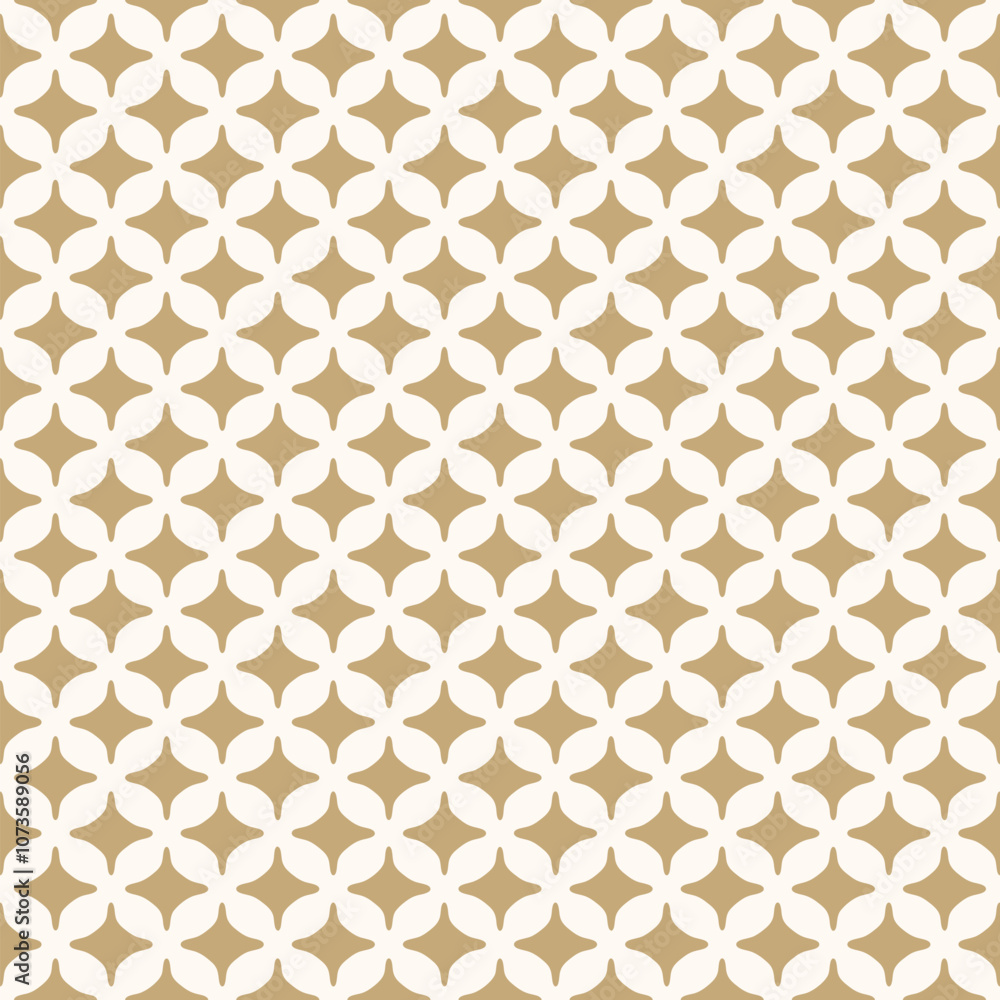 Simple gold and white abstract seamless pattern. Vector geometric texture with repeated elements, curved diamond shapes, grid. Luxury golden minimal background. Elegant geo design for decor, print Simple gold and white abstract seamless pattern. Vector geometric texture with repeated elements, curved diamond shapes, grid. Luxury golden minimal background. Elegant geo design for decor, print
