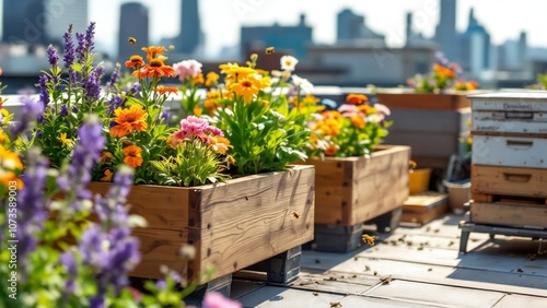 Wallpaper Mural Urban Rooftop Garden with Pollinator-Friendly Flowers and Beekeeping Area Torontodigital.ca