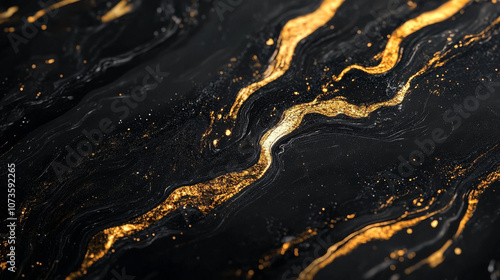High-contrast black and gold marble texture, dramatic veining, glossy finish, luxury material concept
