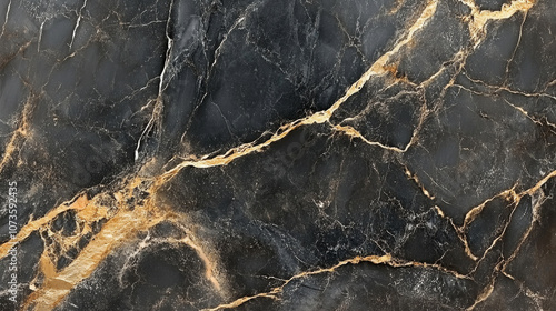 High-contrast black and gold marble texture, dramatic veining, glossy finish, luxury material concept