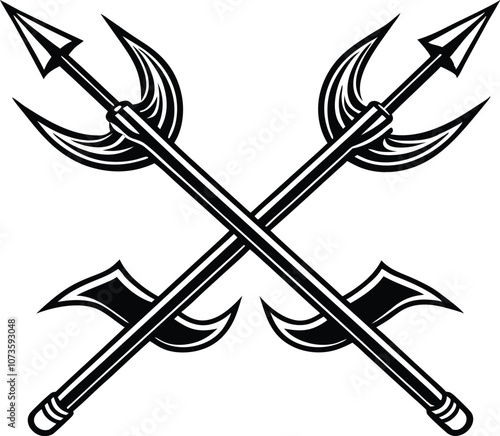 Crossed harpoon silhouette vector illustration Poseidon tridents icon