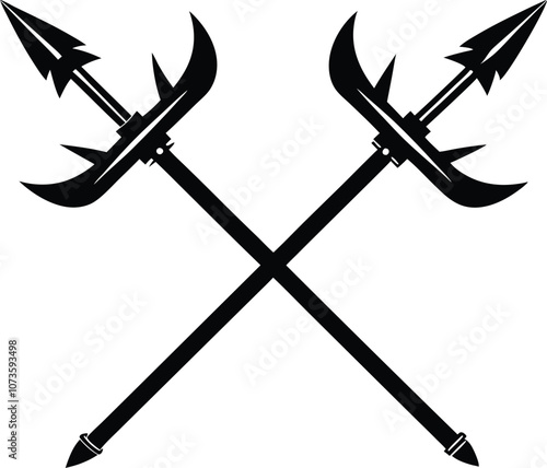 Crossed harpoon silhouette vector illustration Poseidon tridents icon