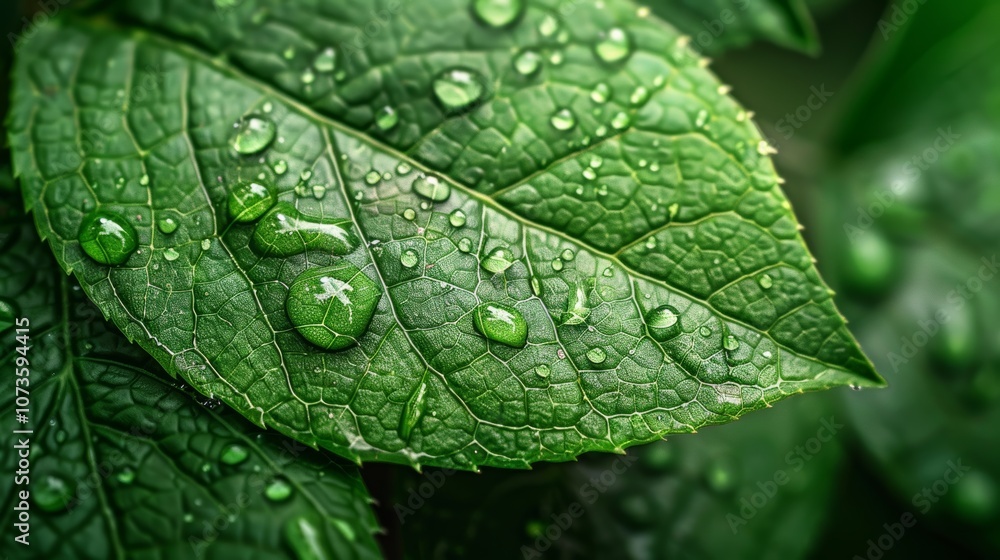Green Leaf with Water Droplets. Green Leaf with Water Droplets.