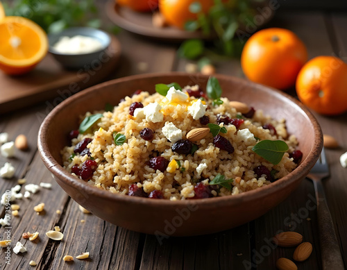 Wallpaper Mural A hearty salad with wild rice, dried cranberries, toasted almonds, and a tangy orange vinaigrette, topped with crumbled feta cheese (1) Torontodigital.ca