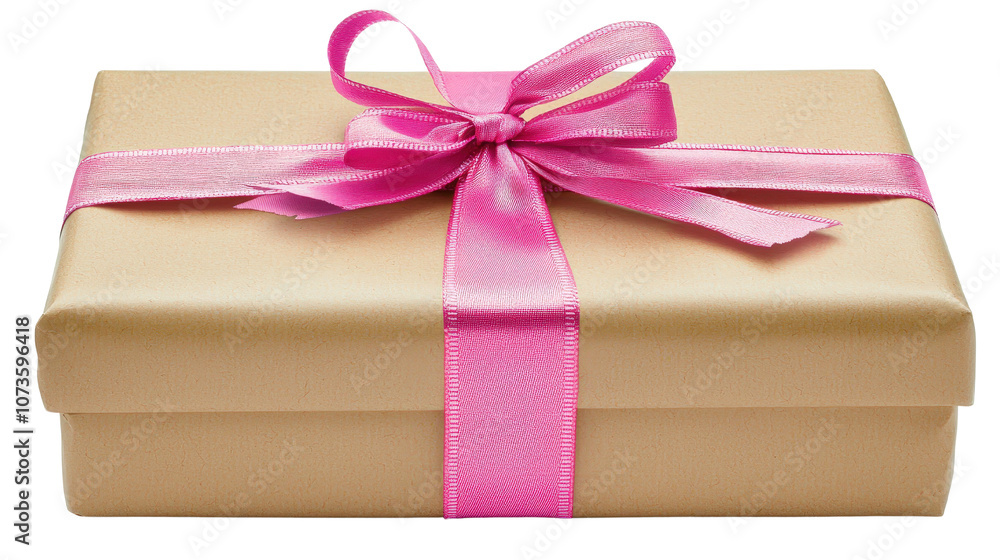 Obraz premium Gift box with pink ribbon, isolated on a white background.