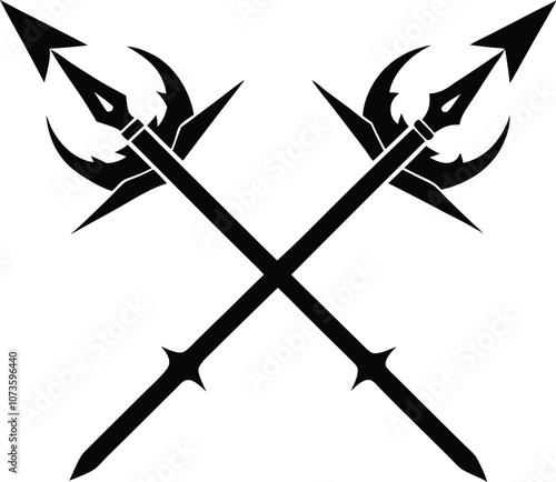 Crossed harpoon silhouette vector illustration Poseidon tridents icon