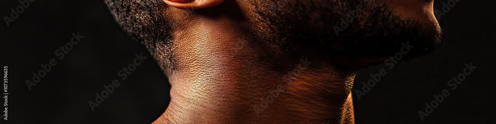 Fototapeta premium Jittery Pulse: A man's neck, with visible veins throbbing