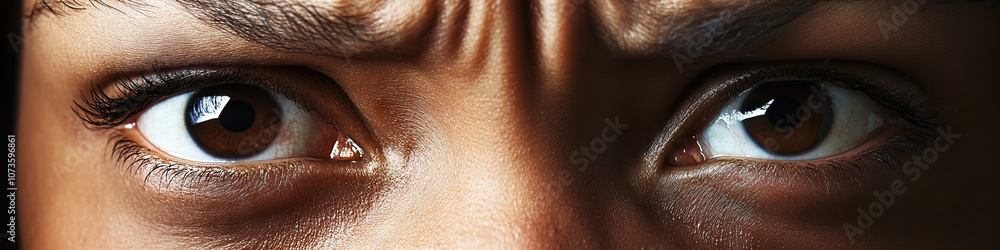 Fretful Frown: A woman's furrowed brow, showing distress Fretful Frown: A woman's furrowed brow, showing distress