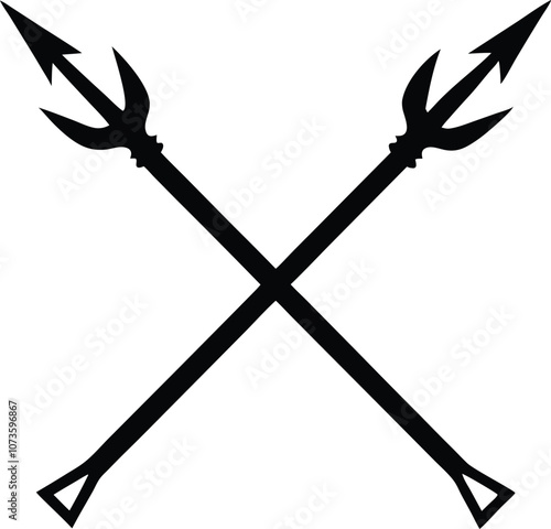 Crossed harpoon silhouette vector illustration Poseidon tridents icon