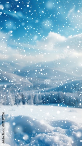 Wallpaper Mural A snowy landscape with a blue sky and mountains in the background Torontodigital.ca