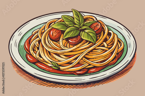 Italian Pasta Dish Hand-Drawn Illustration