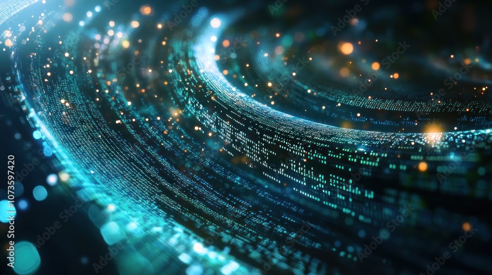 © delvin std - Abstract digital swirl with glowing data and particles, representing technology and information flow. © delvin std - Abstract digital swirl with glowing data and particles, representing technology and information flow.