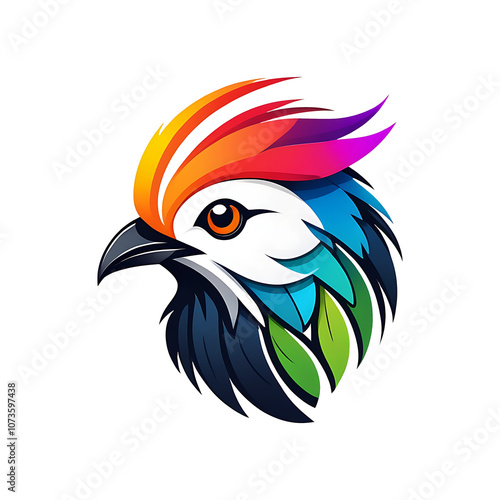 A colorful bird head logo with a colorful design on it photo