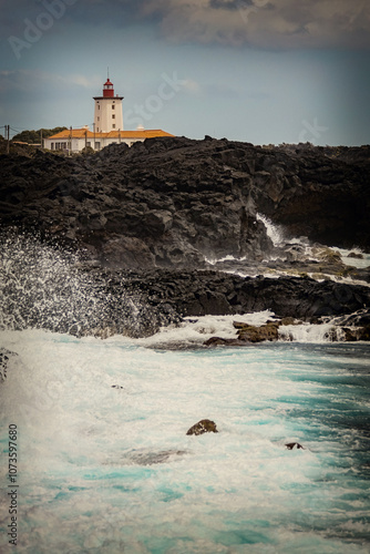 Breathtaking view of the Lighthouse in Pico islandAzores Portugal photo