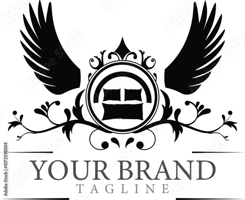 Plush Panache Crest Luxurious Sofa Seat Logo for Elegant Living Spaces with wing vector illustration template.