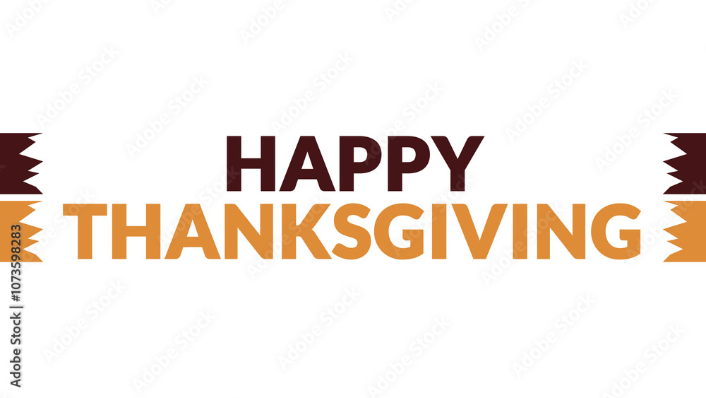 Obraz premium Happy Thanksgiving text with side lines on a White background. Which is observed every year in November to celebrate and wish Happy Thanksgiving.