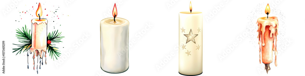 Festive candles with decorative elements, perfect for celebrations, isolate white background Festive candles with decorative elements, perfect for celebrations, isolate white background