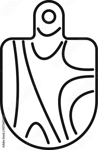 Simple line drawing of a wooden cutting board, emphasizing its natural wood grain and a hole for hanging