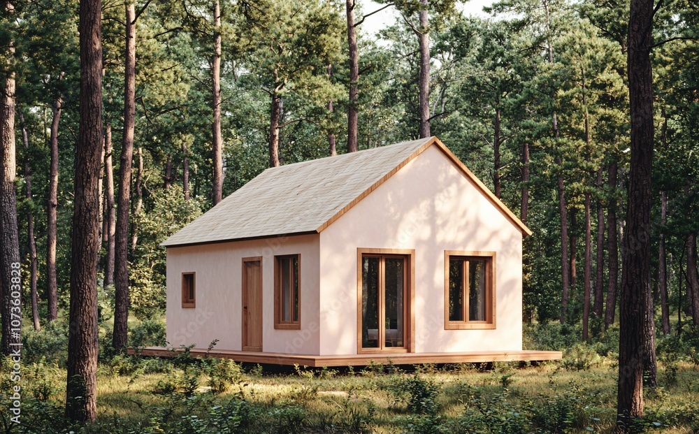 Minimalist Pink House in Forest Glade Minimalist Pink House in Forest Glade