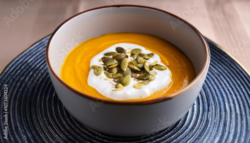 Firefly A creamy blend of pumpkin and coconut milk with a touch of curry, topped with roasted pumpki photo