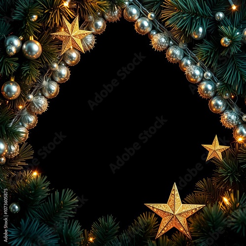 Christmas garlands with silver beads and stars for top corner arrangement frame christmas isolated