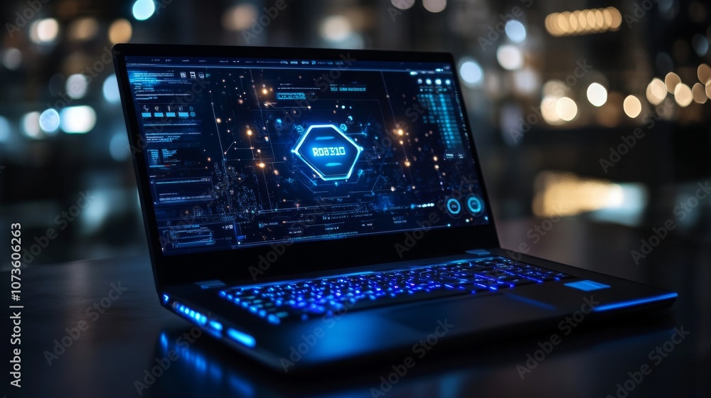 Futuristic Cybersecurity Laptop Interface Futuristic Cybersecurity Laptop Interface