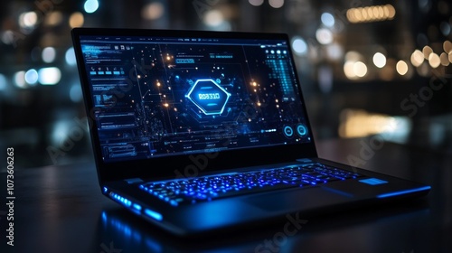 Futuristic Cybersecurity Laptop Interface