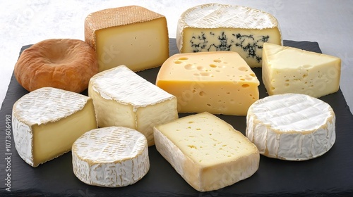 Assortment of French Cheeses on Slate Board