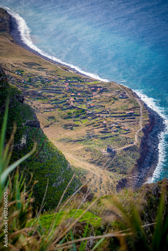 View on the fields of Quebrada Nova, along the western coast of Achadas da Cruz on Madeira Island, Portugal photo