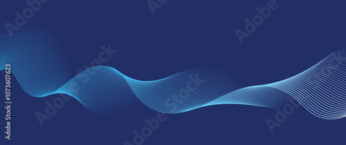 Smooth flow of wavy shape with gradient vector abstract background, dark blue design curve line energy motion, relaxing music sound or technology