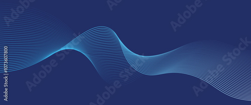 Smooth flow of wavy shape with gradient vector abstract background, dark blue design curve line energy motion, relaxing music sound or technology