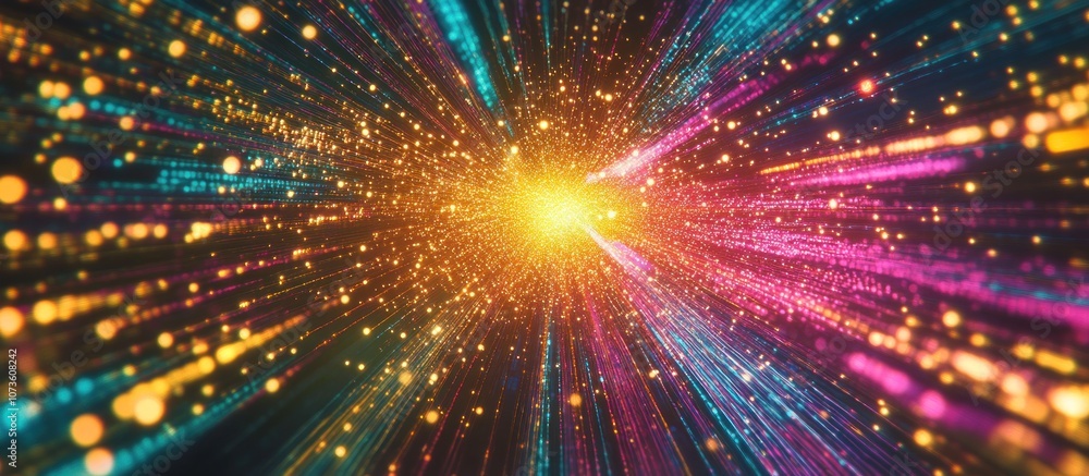 Fototapeta premium A vibrant explosion of light and colors, resembling cosmic energy or digital effects.